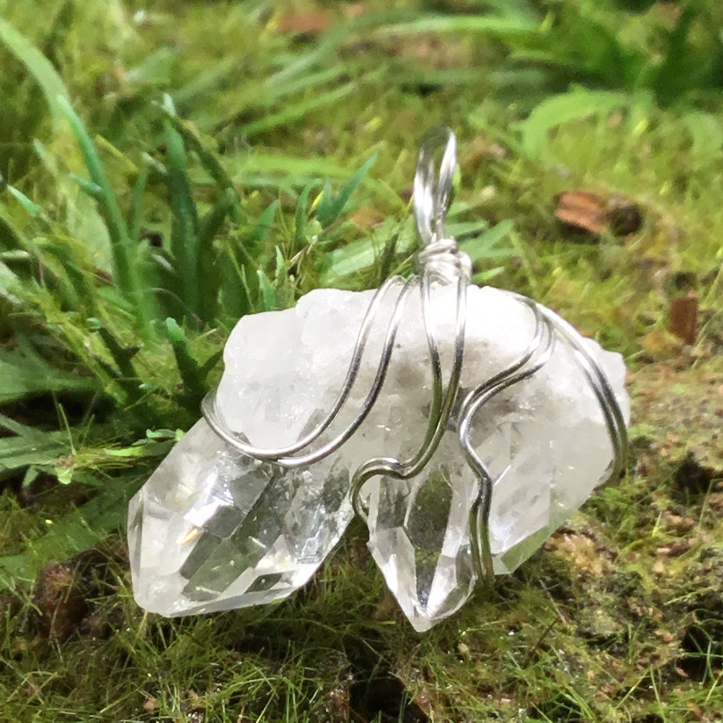 WEARABLE ENERGY- Wire Wrapped Australian Clear Quartz mini Cathedral Cluster pendant necklace #2