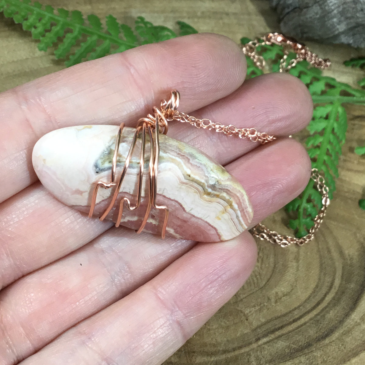 Rhodochrosite copper wire wrapped pendant #2