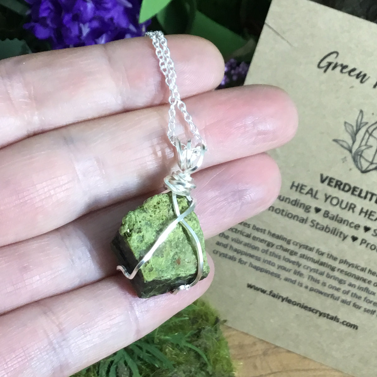 Wearable Energy GREEN TOURMALINE Wire Wrapped Pendant #1