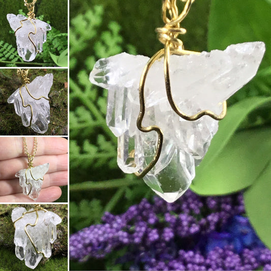 WEARABLE ENERGY- Wire Wrapped Australian Clear Quartz Cathedral Cluster pendant necklace