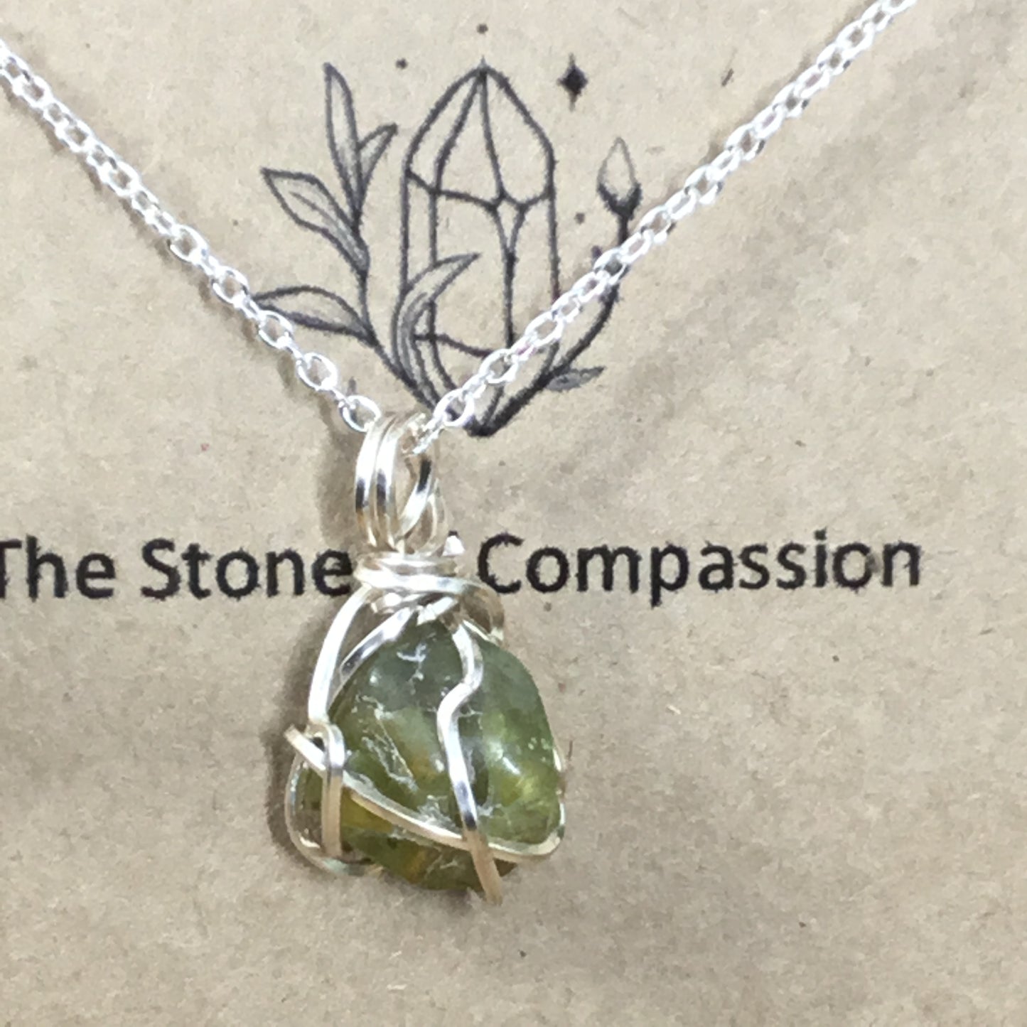 WEARABLE ENERGY. Peridot Wire Wrapped Necklace Pendant 002