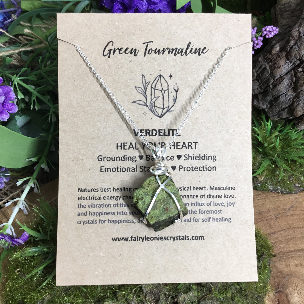 Wearable Energy GREEN TOURMALINE Wire Wrapped Pendant #1