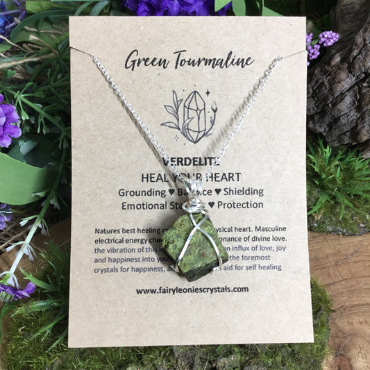 Wearable Energy GREEN TOURMALINE Wire Wrapped Pendant #1