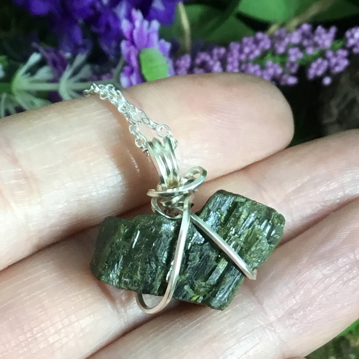 Wearable Energy GREEN TOURMALINE Wire Wrapped Pendant #2