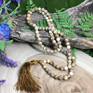 Picture Jasper  crystal mala bead wearable energy necklace