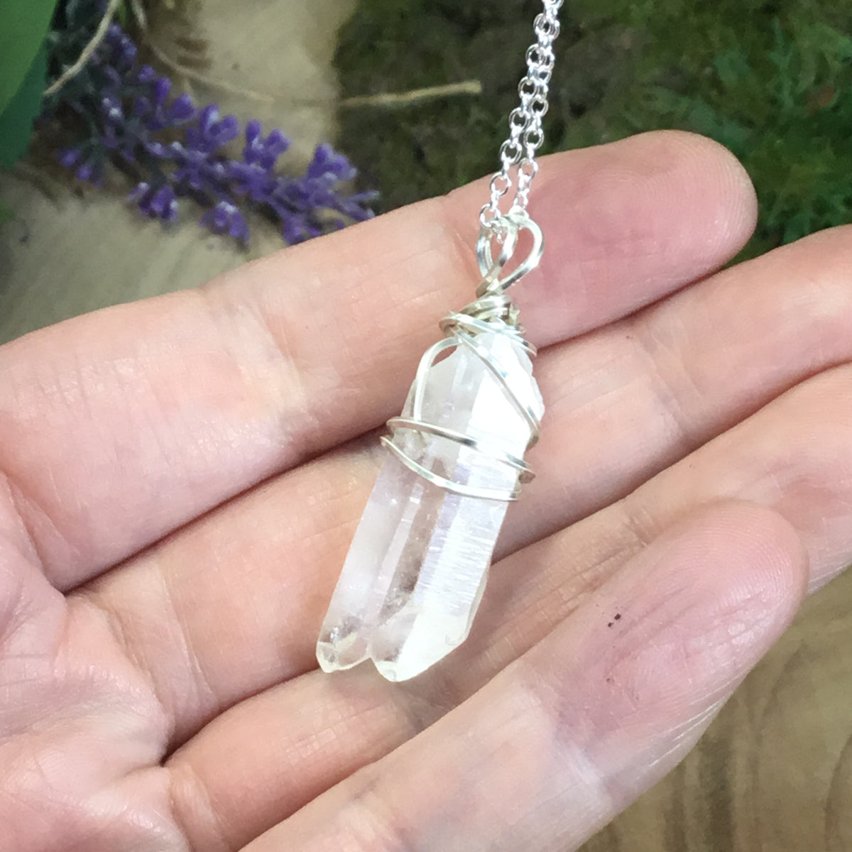 Clear quartz natural twin wire wrapped Quartz pendant