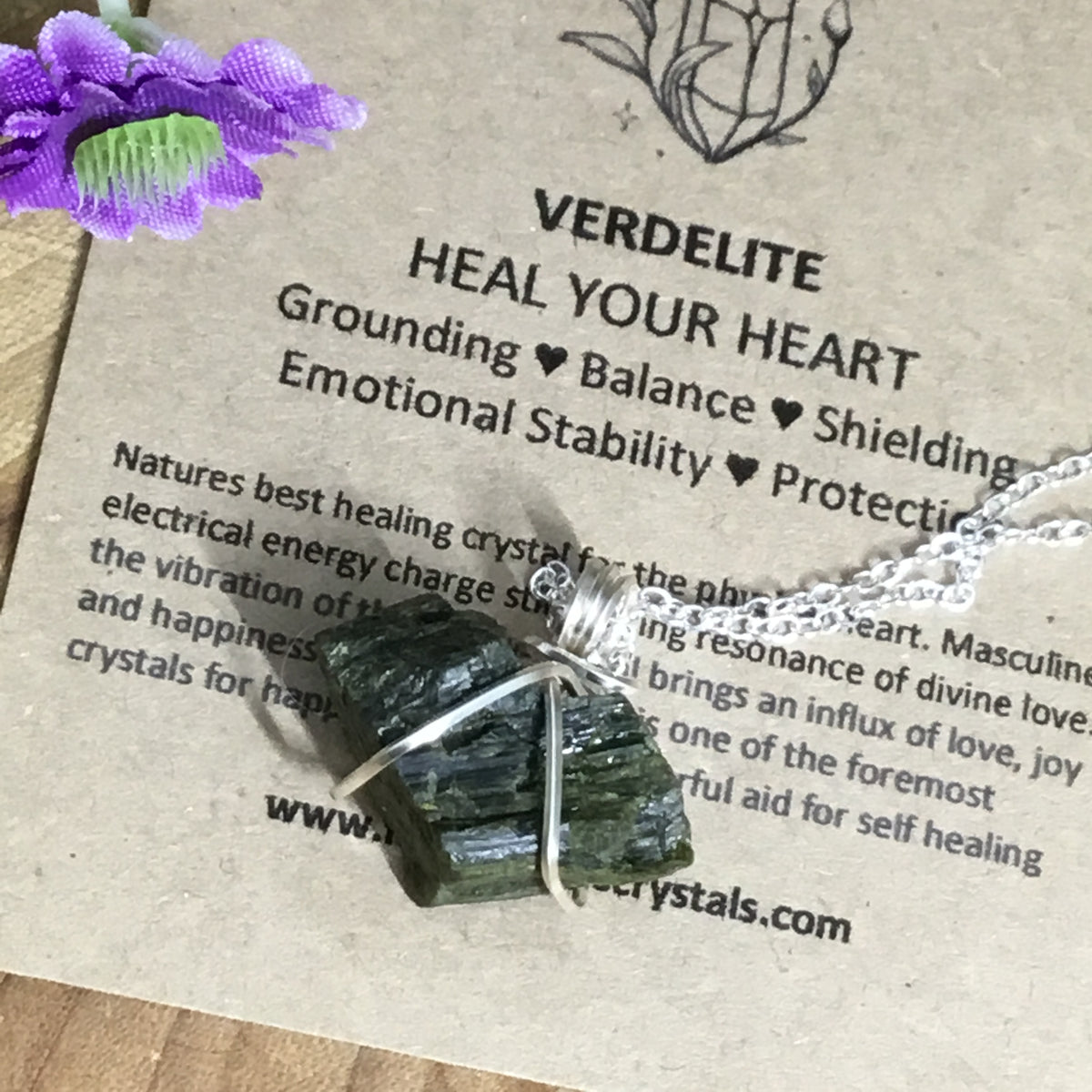 Wearable Energy GREEN TOURMALINE Wire Wrapped Pendant #2