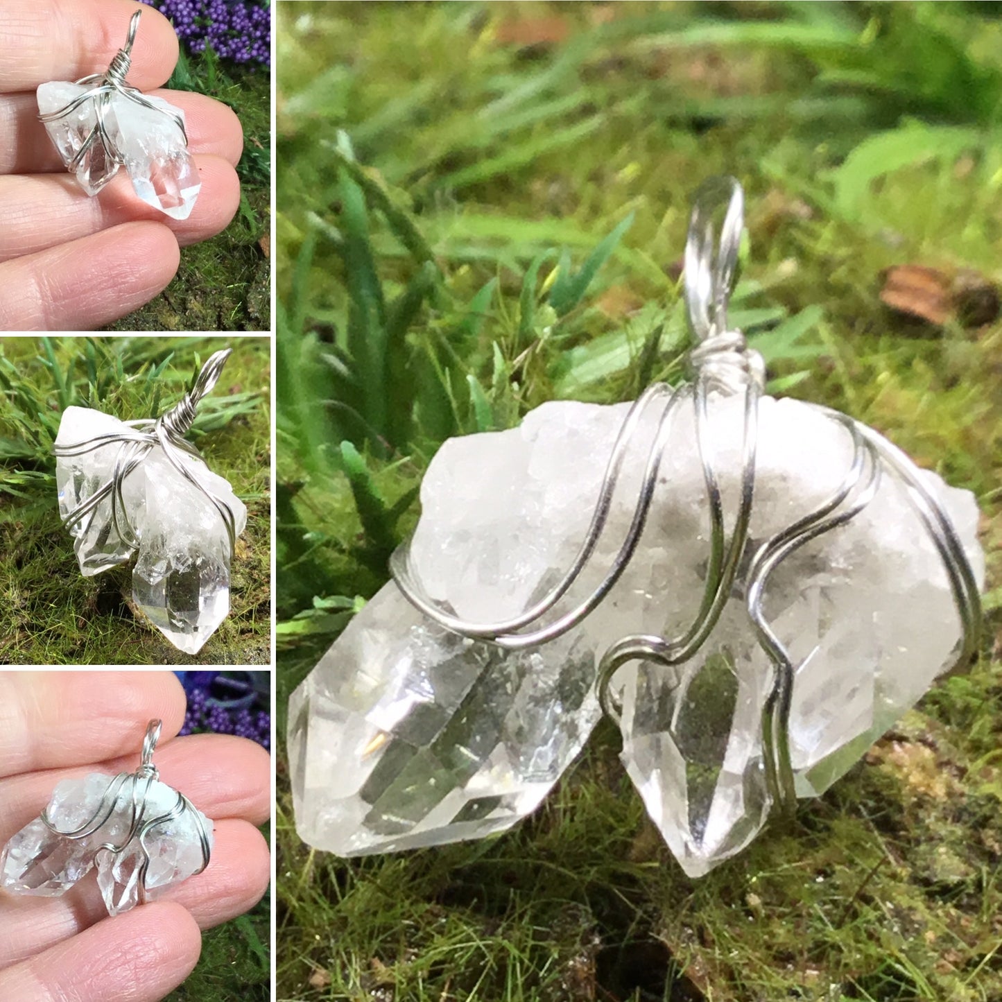WEARABLE ENERGY- Wire Wrapped Australian Clear Quartz mini Cathedral Cluster pendant necklace #2