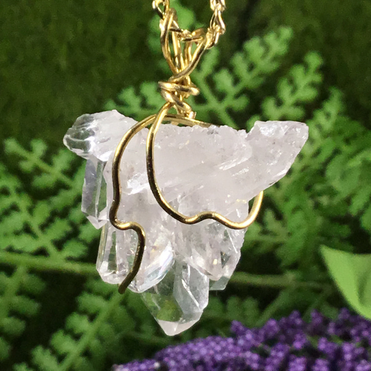 WEARABLE ENERGY- Wire Wrapped Australian Clear Quartz Cathedral Cluster pendant necklace