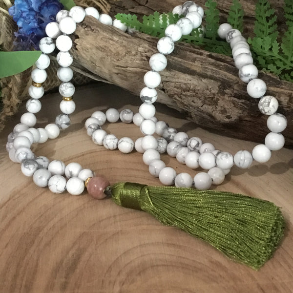 HOWLITE super calming crystal mala bead wearable energy necklace