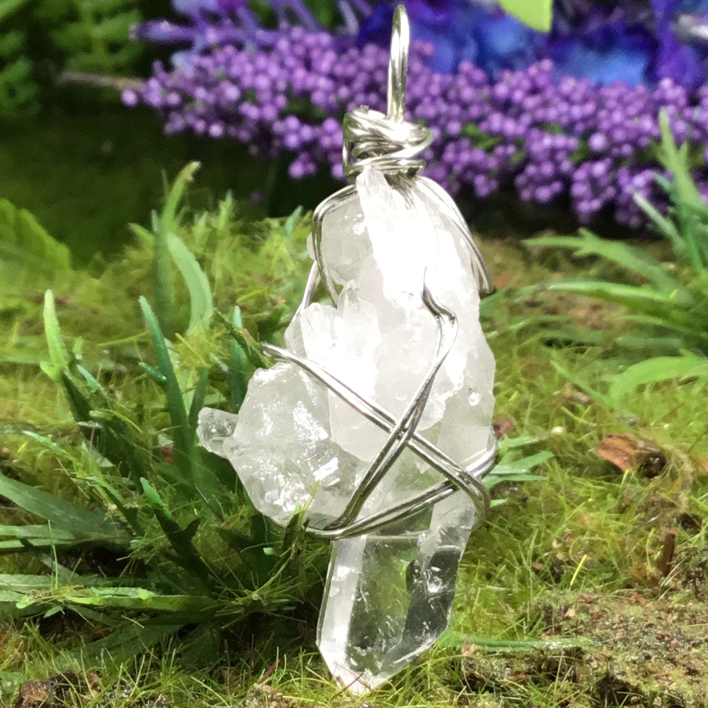 WEARABLE ENERGY- Wire Wrapped Australian Clear Quartz mini Bridge Cluster pendant necklace #3