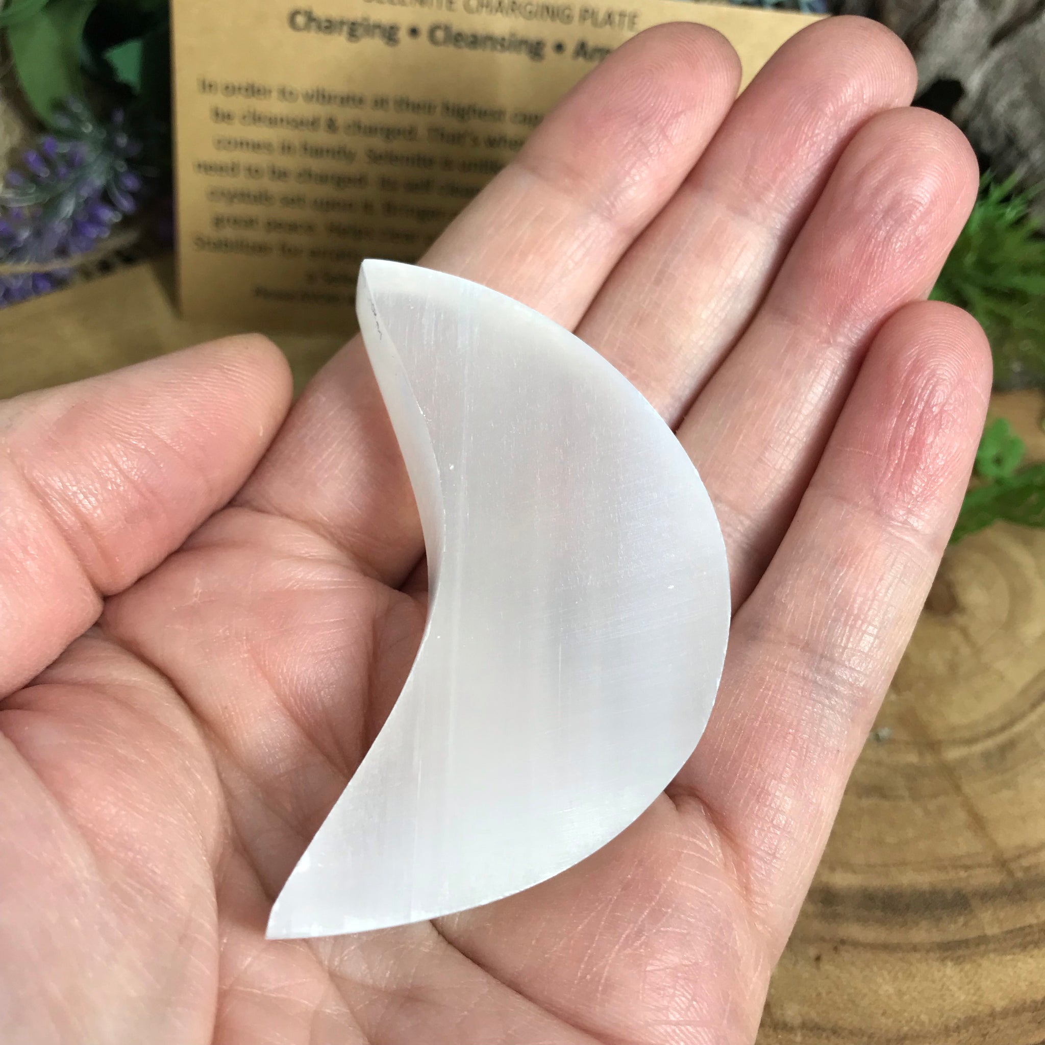 CLEANSE AND PURIFY- selenite mini moon charging plate