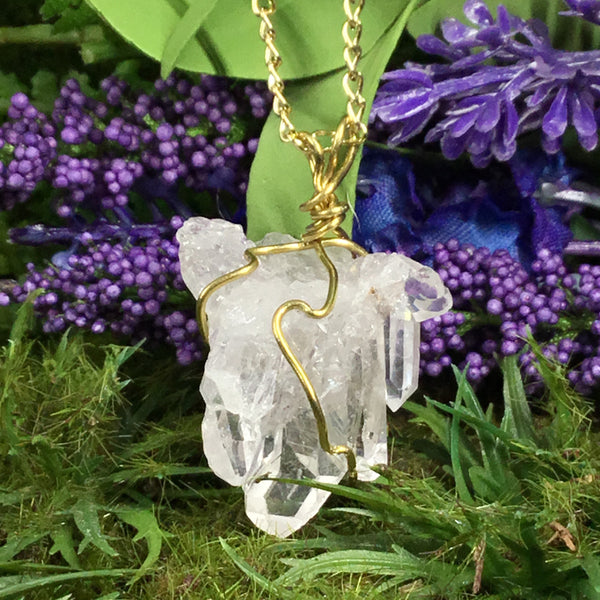 WEARABLE ENERGY- Wire Wrapped Australian Clear Quartz Cathedral Cluster pendant necklace