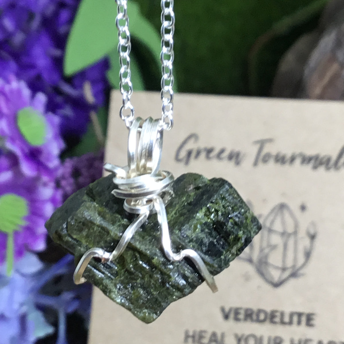 Wearable Energy GREEN TOURMALINE Wire Wrapped Pendant #2