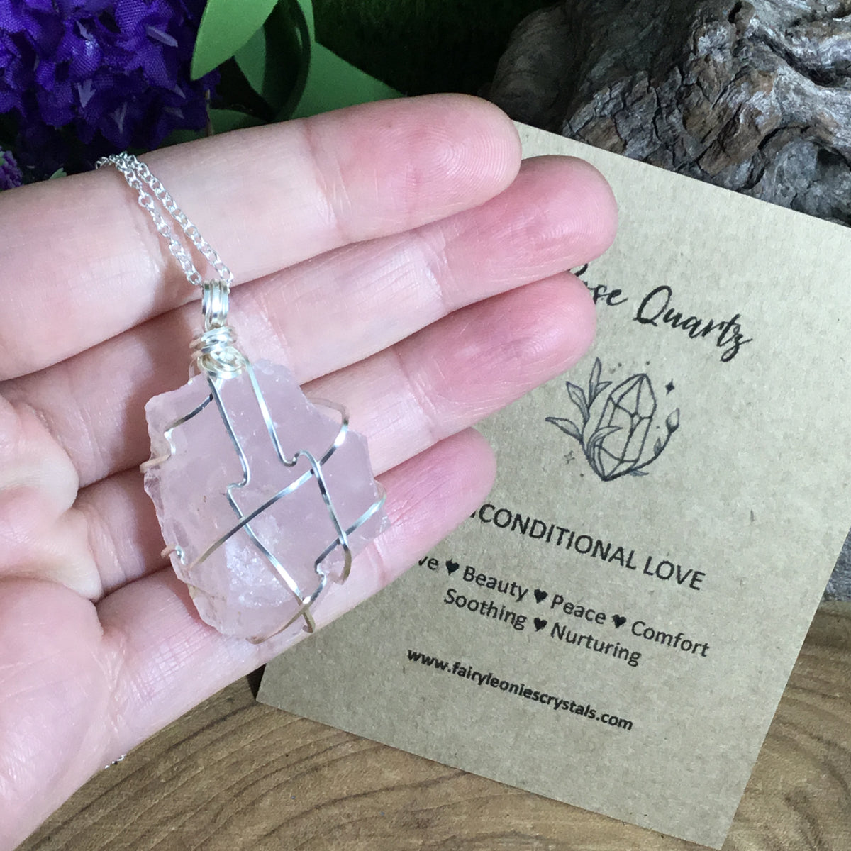 Rose Quartz Wearable Raw Energy Natural Pendant Wire Wrapped Necklaces