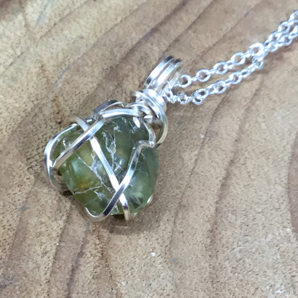 WEARABLE ENERGY. Peridot Wire Wrapped Necklace Pendant 002