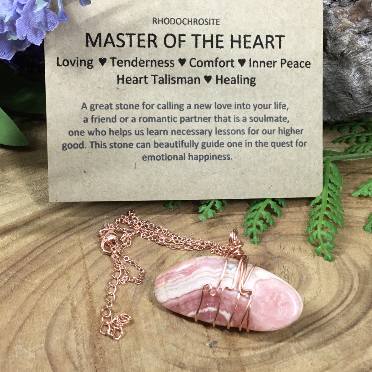 Rhodochrosite copper wire wrapped pendant #2