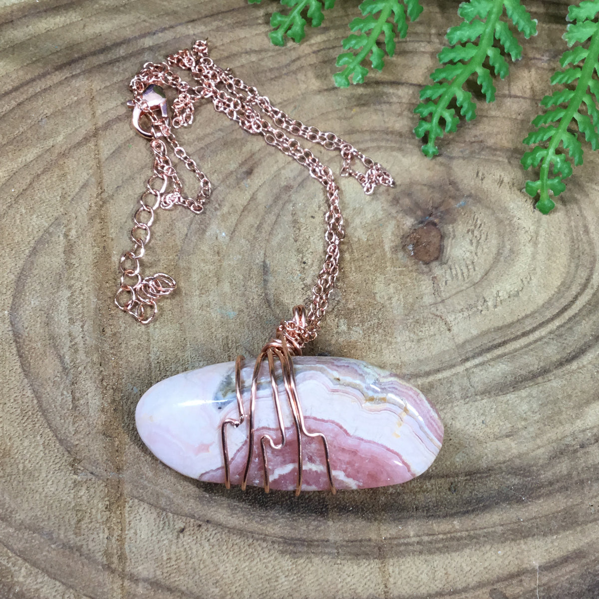 Rhodochrosite copper wire wrapped pendant #2
