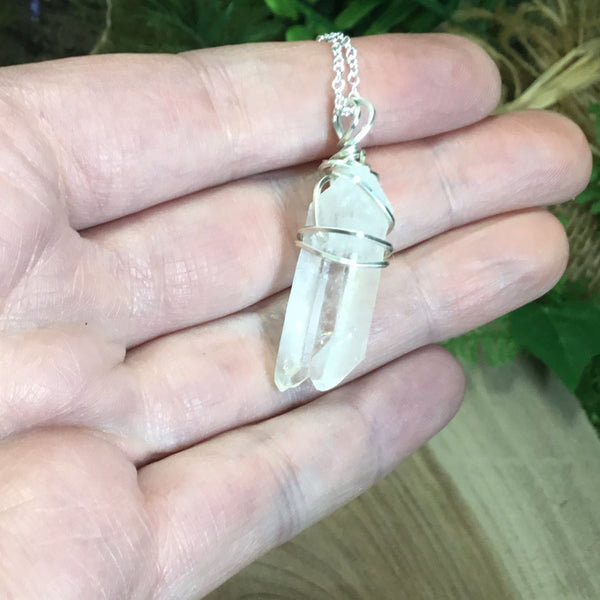 Clear quartz natural twin wire wrapped Quartz pendant