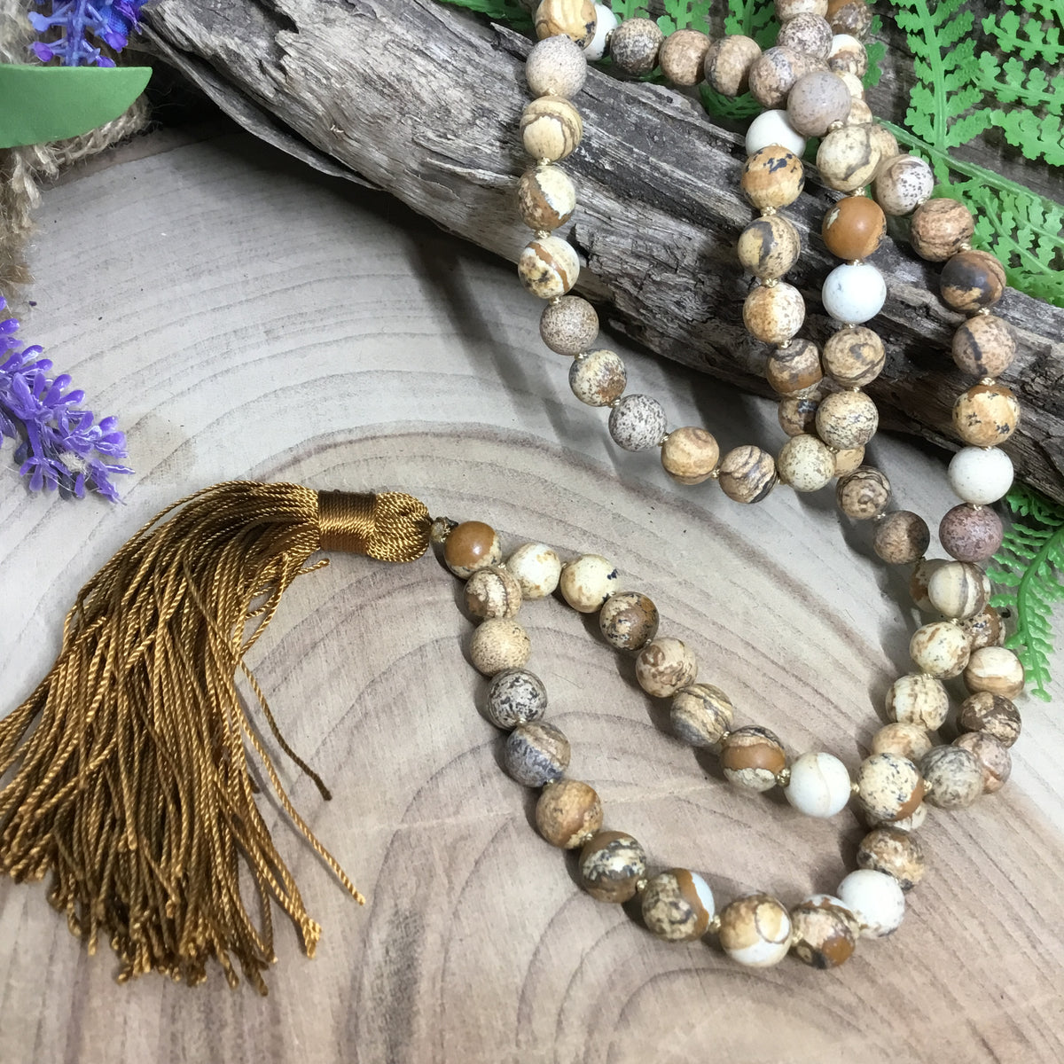 Picture Jasper  crystal mala bead wearable energy necklace