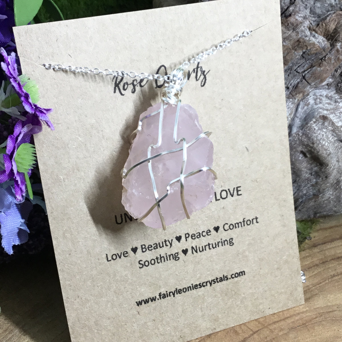 Rose Quartz Wearable Raw Energy Natural Pendant Wire Wrapped Necklaces