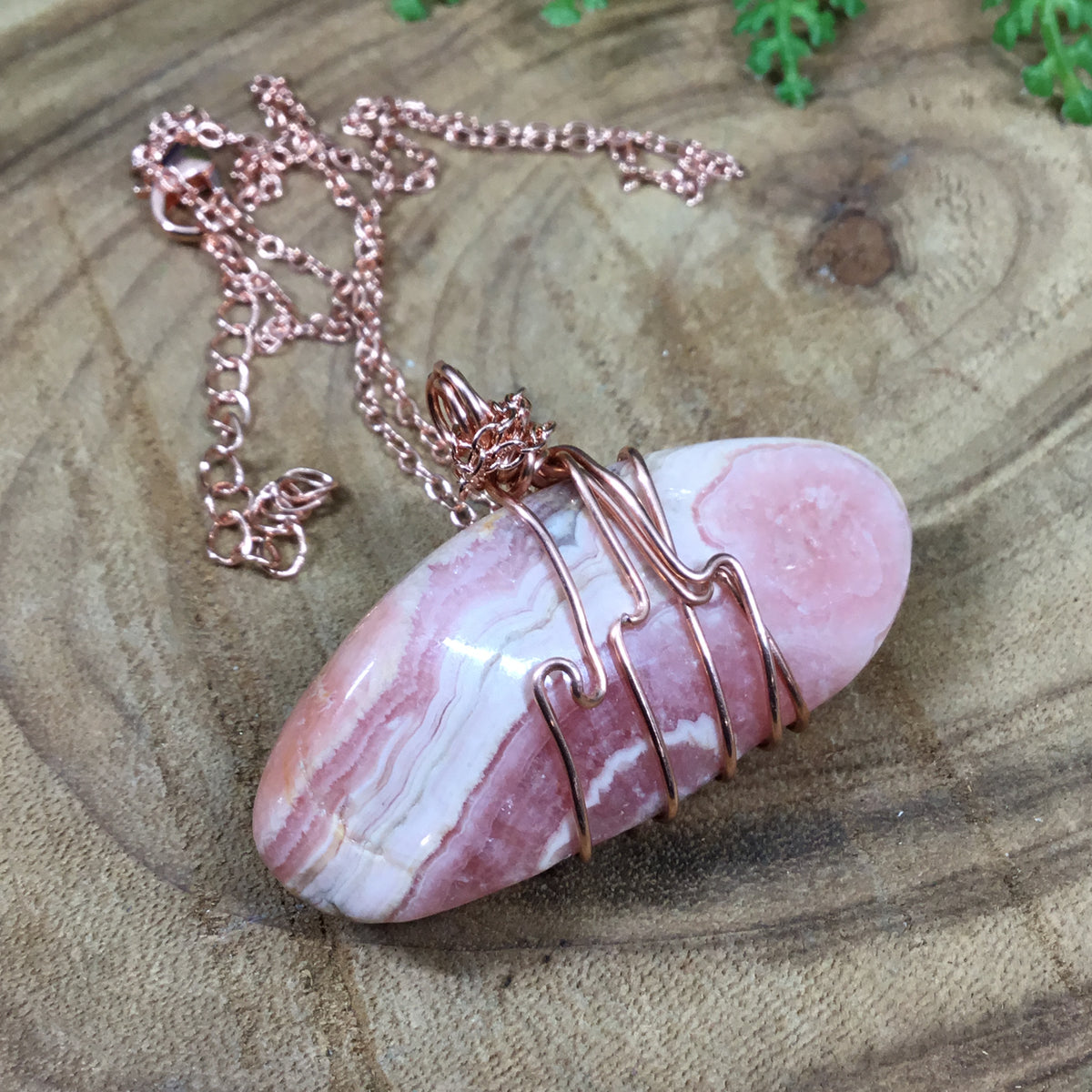 Rhodochrosite copper wire wrapped pendant #2