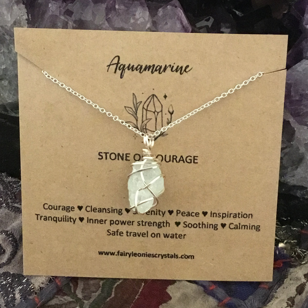 Raw Aquamarine Wire Wrapped Pendant Necklace 003