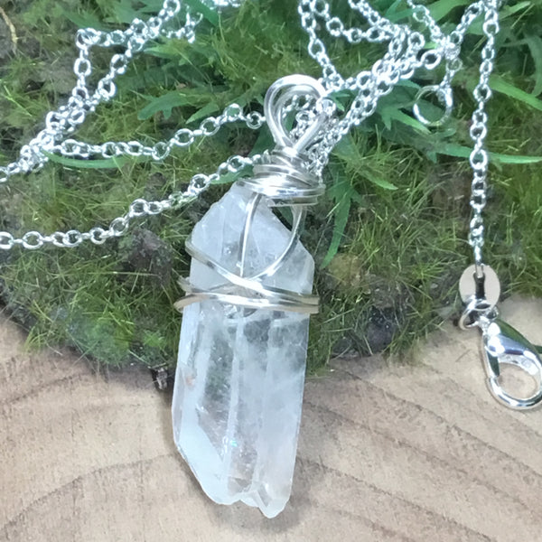 Clear quartz natural twin wire wrapped Quartz pendant