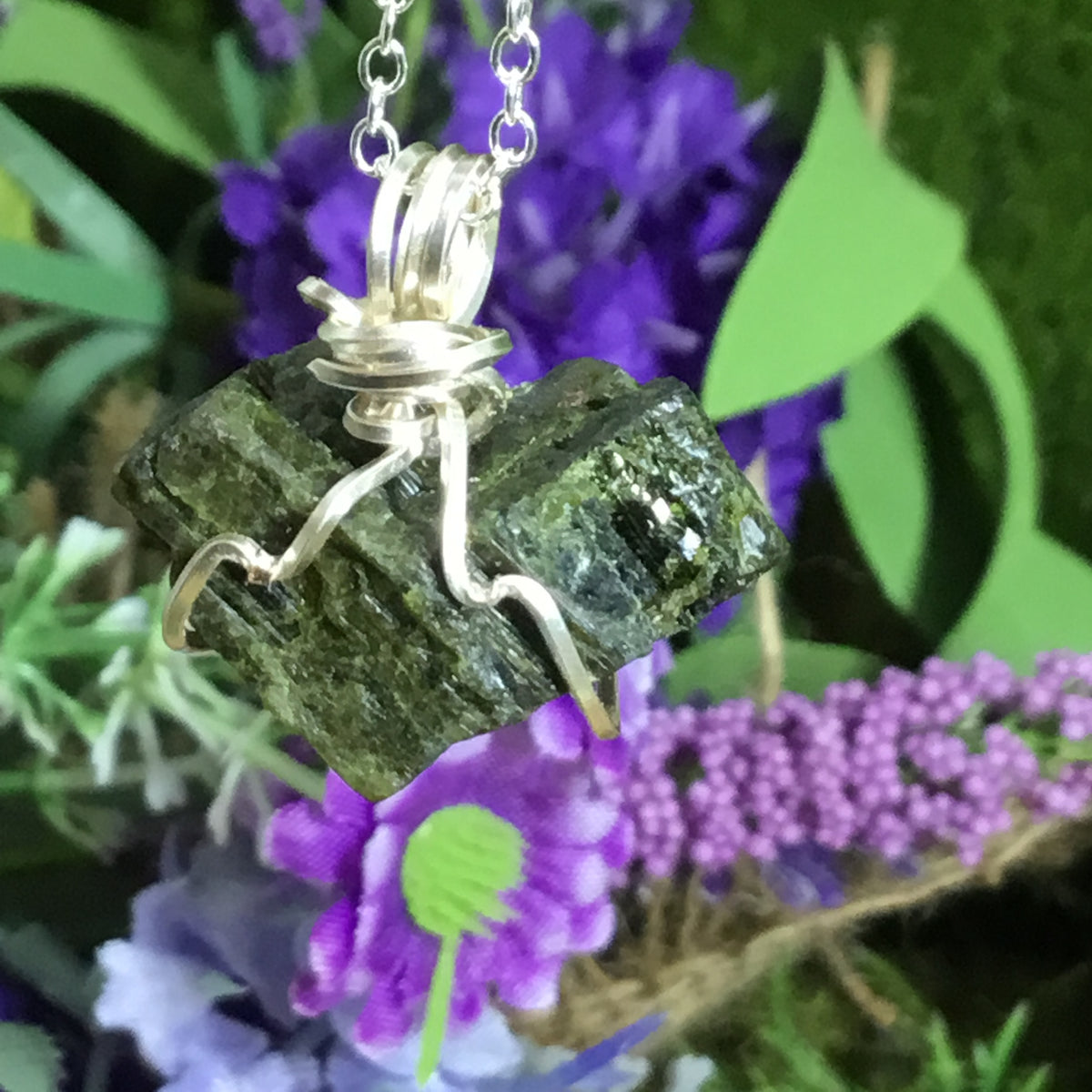 Wearable Energy GREEN TOURMALINE Wire Wrapped Pendant #2