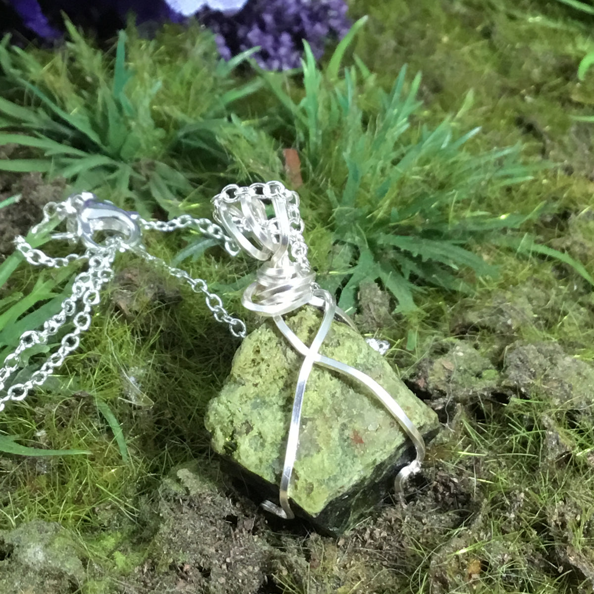 Wearable Energy GREEN TOURMALINE Wire Wrapped Pendant #1
