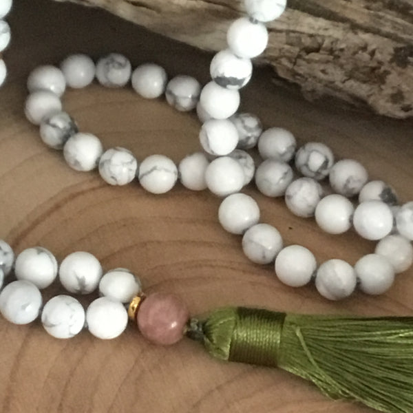 HOWLITE super calming crystal mala bead wearable energy necklace