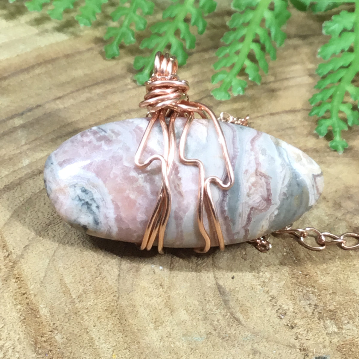 Rhodochrosite copper wire wrapped pendant