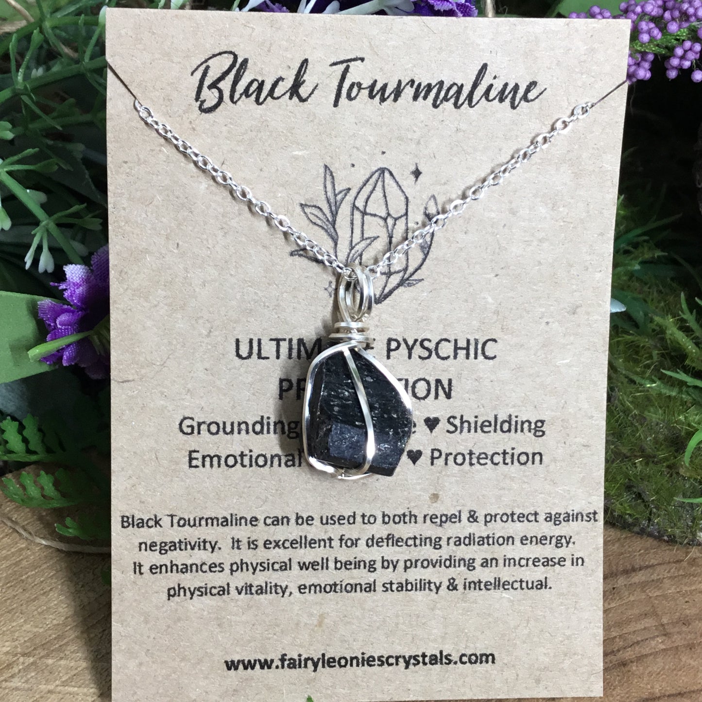 Black Tourmaline Wire wrapped pendant necklace